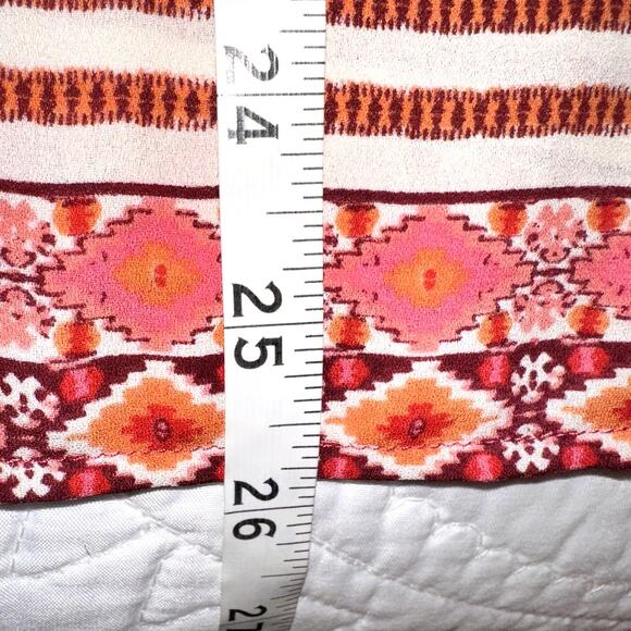 Talbots Womens Size Medium Pink White Geometric Boho Chiffon Long Sleeve Blouse - Picture 8 of 9